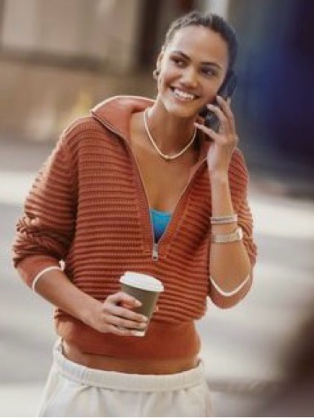 Varley Morwenna Half-Zip Knit Sweater in Rust